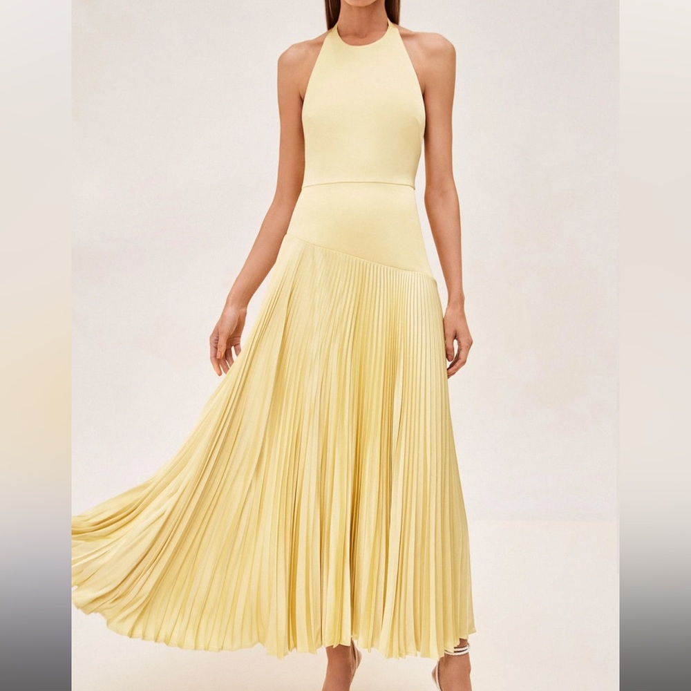 Alexis Yellow Pleated Halter Dress